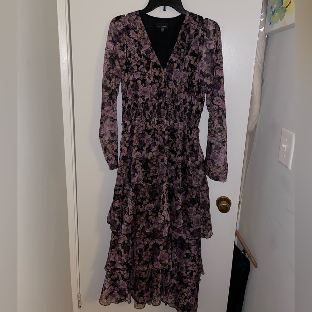 Lucy Paris purple floral maxi dress size Medium